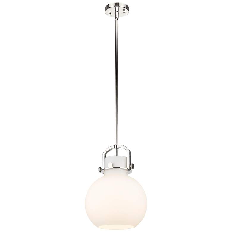 Image 1 Newton Sphere 10" Wide Stem Hung Polished Nickel Pendant With White Sh