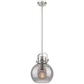 Image1 of Newton Sphere 10" Wide Stem Hung Satin Nickel Pendant With Smoke Shade