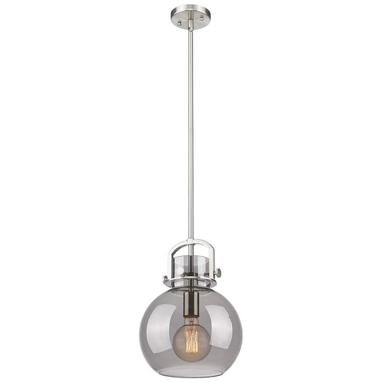 Image 1 Newton Sphere 10" Wide Stem Hung Satin Nickel Pendant With Smoke Shade