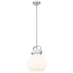 Newton Sphere 10" Wide Stem Hung Satin Nickel Pendant With White Shade