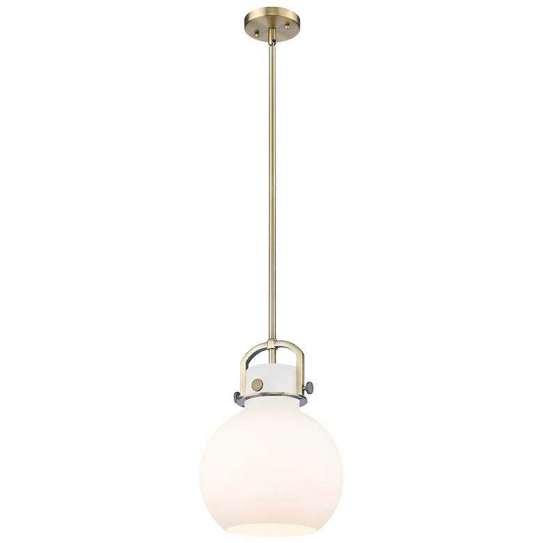 Image 1 Newton Sphere 10"W Brushed Brass Stem Hung Pendant With Matte White Sh