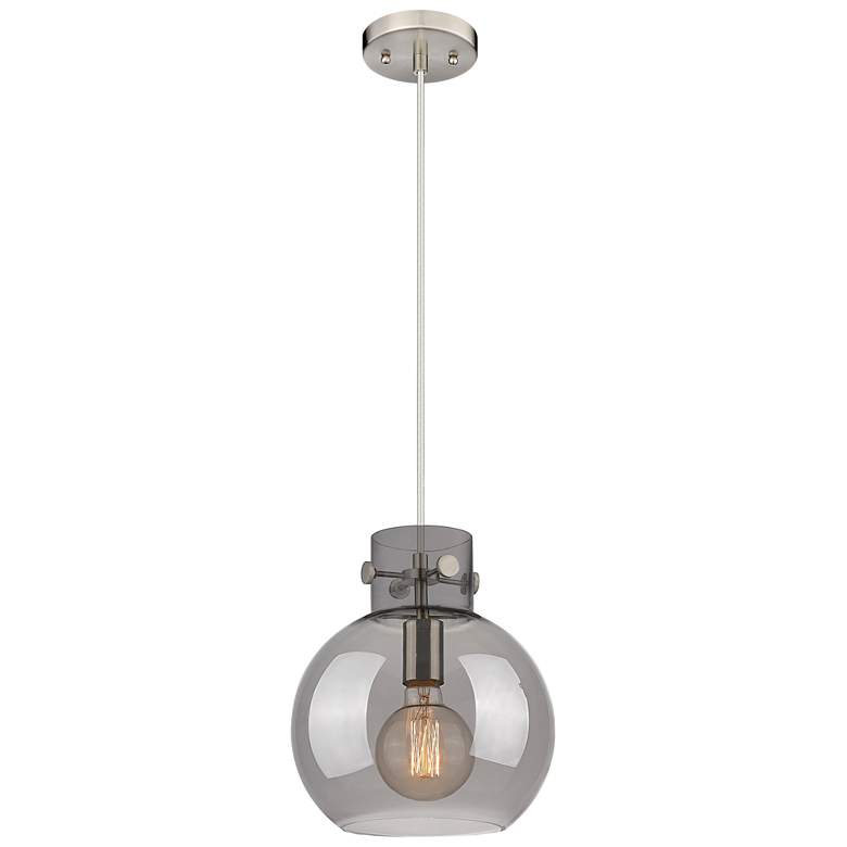 Image 1 Newton Sphere 10"W Satin Nickel Cord Hung Pendant With Plated Smoke Sh