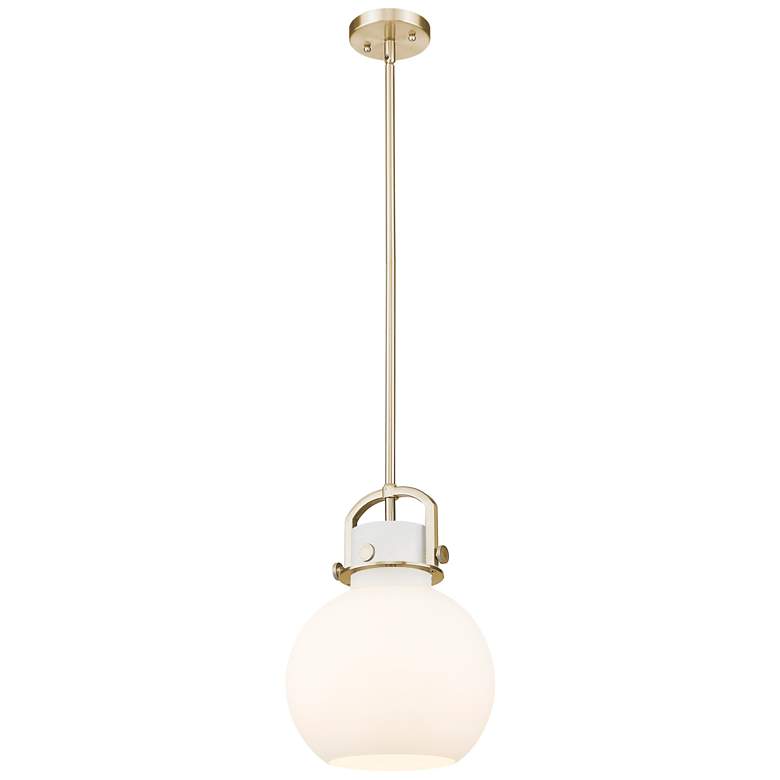 Image 1 Newton Sphere 10"W Champagne Stem Arched Mini Pendant With White Shade
