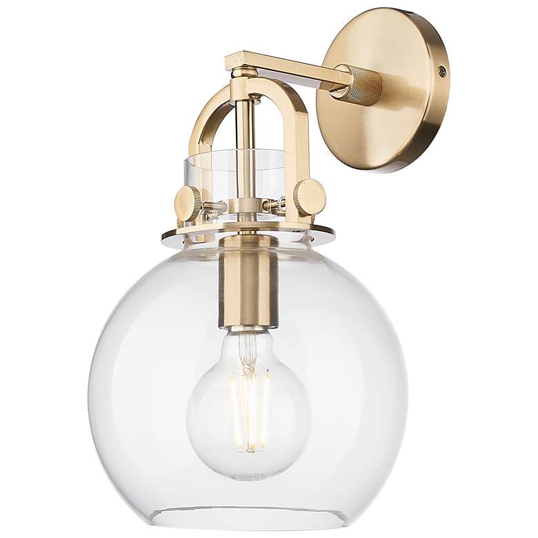 Image 1 Newton Sphere 14"H Champagne Bronze Arched Wall Sconce With Clear Shade