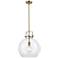 Newton Sphere 14" Brushed Brass LED Stem Hung Pendant With Clear Shade