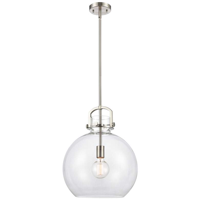 Image 1 Newton Sphere 14" Brushed Nickel LED Stem Hung Pendant With Clear Shad