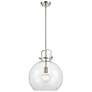Newton Sphere 14" Brushed Nickel LED Stem Hung Pendant With Clear Shad