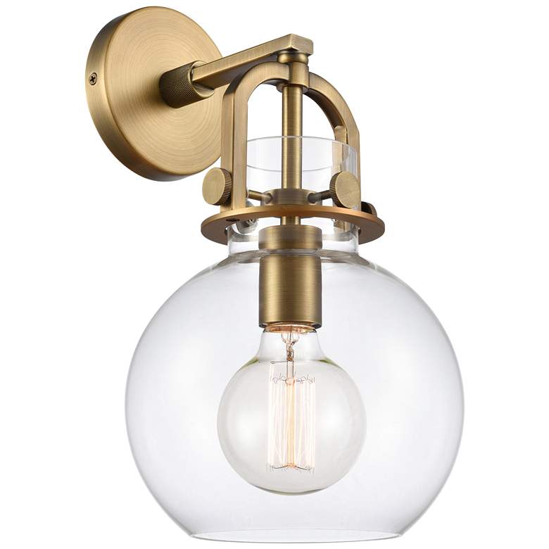 Image 1 Newton Sphere 14" High Brushed Brass Sconce With Clear Shade
