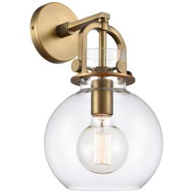 Newton Sphere 14" High Brushed Brass Sconce With Clear Shade Newton Sphere 14" High Brushed Brass Sconce With Clear Shade