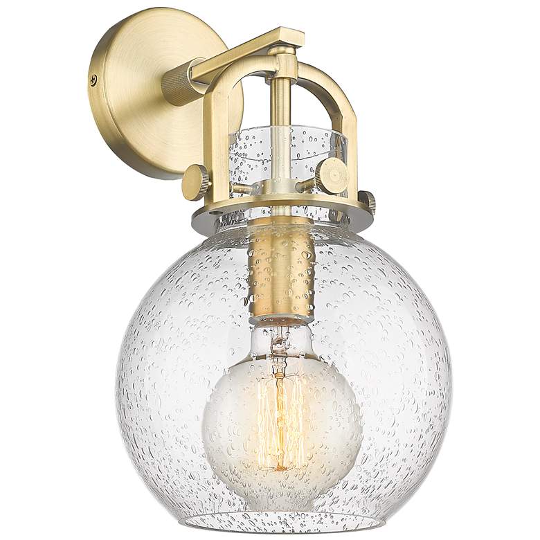 Image 1 Newton Sphere 14" High Brushed Brass Sconce With Seedy Shade