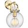 Newton Sphere 14" High Brushed Brass Sconce With Seedy Shade