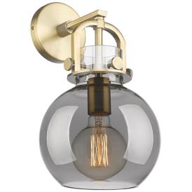 Newton Sphere 14" High Brushed Brass Sconce With Smoke Shade Newton Sphere 14" High Brushed Brass Sconce With Smoke Shade