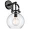 Newton Sphere 14" High Matte Black Sconce With Clear Shade