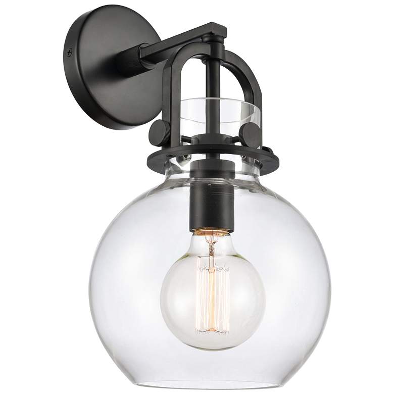 Image 1 Newton Sphere 14" High Matte Black Sconce With Clear Shade