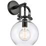 Newton Sphere 14" High Matte Black Sconce With Clear Shade