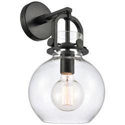 Newton Sphere 14" High Matte Black Sconce With Clear Shade