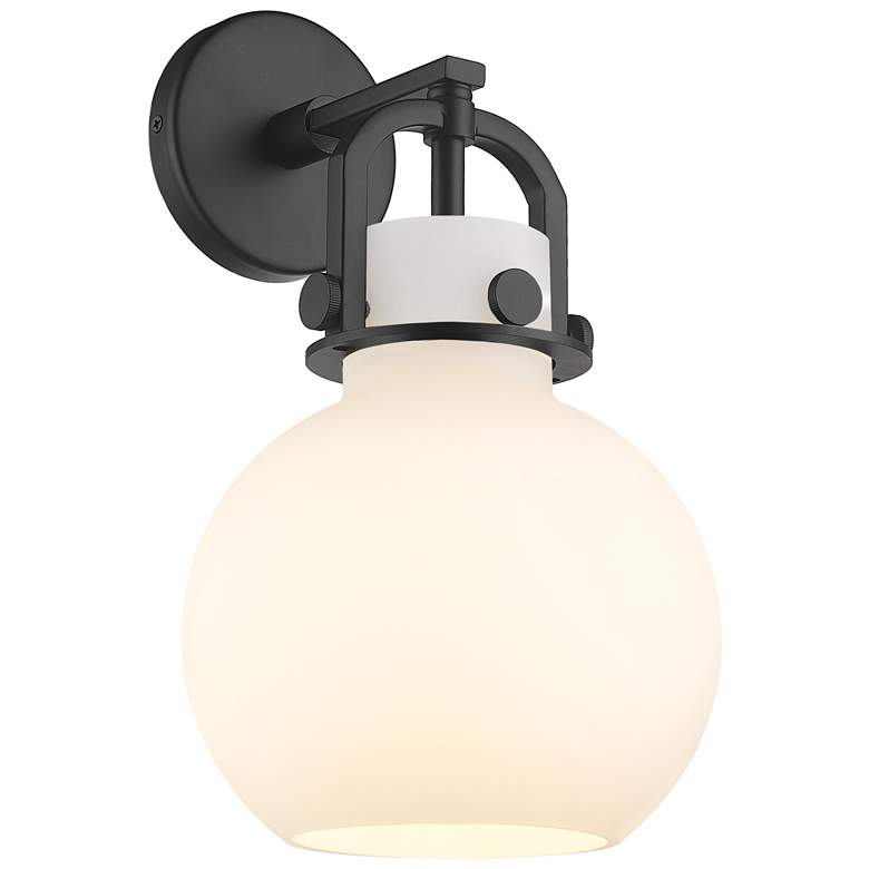 Image 1 Newton Sphere 14" High Matte Black Sconce With Matte White Glass Shade