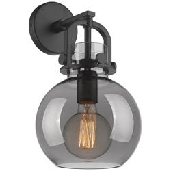 Newton Sphere 14&quot; High Matte Black Sconce With Smoke Shade
