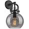 Newton Sphere 14" High Matte Black Sconce With Smoke Shade