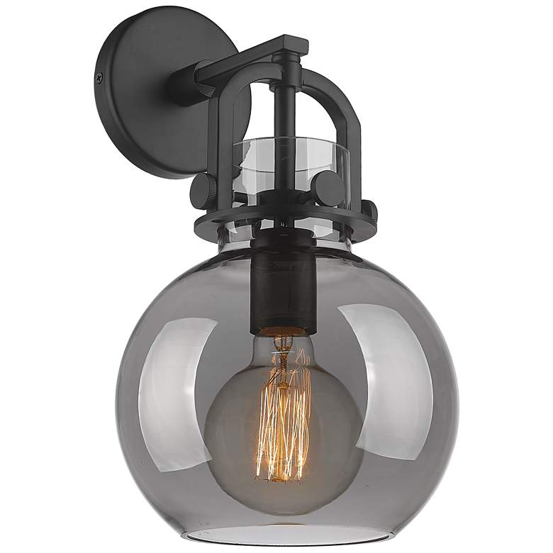 Image 1 Newton Sphere 14 inch High Matte Black Sconce With Smoke Shade