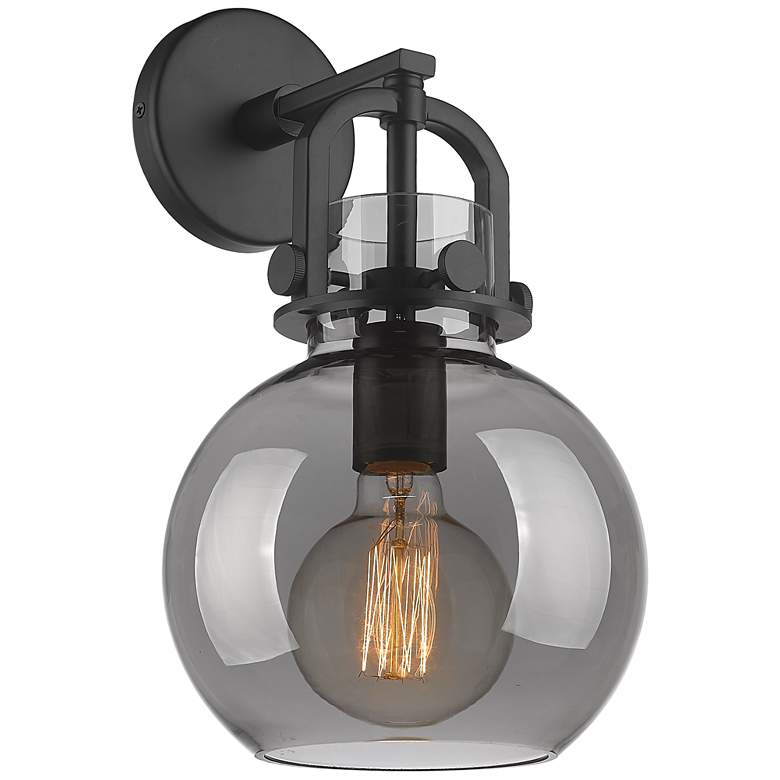 Image 1 Newton Sphere 14" High Matte Black Sconce With Smoke Shade