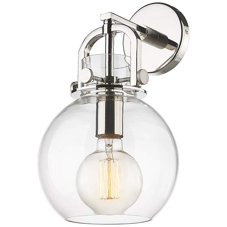 Image 1 Newton Sphere 14" High Polished Nickel Sconce With Clear Shade