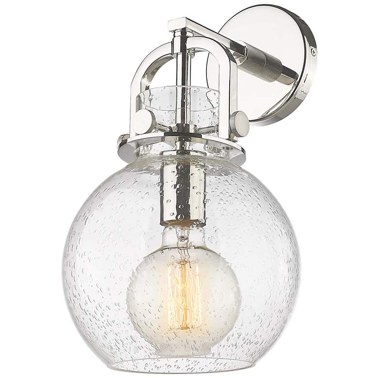 Image 1 Newton Sphere 14 inch High Polished Nickel Sconce With Seedy Shade