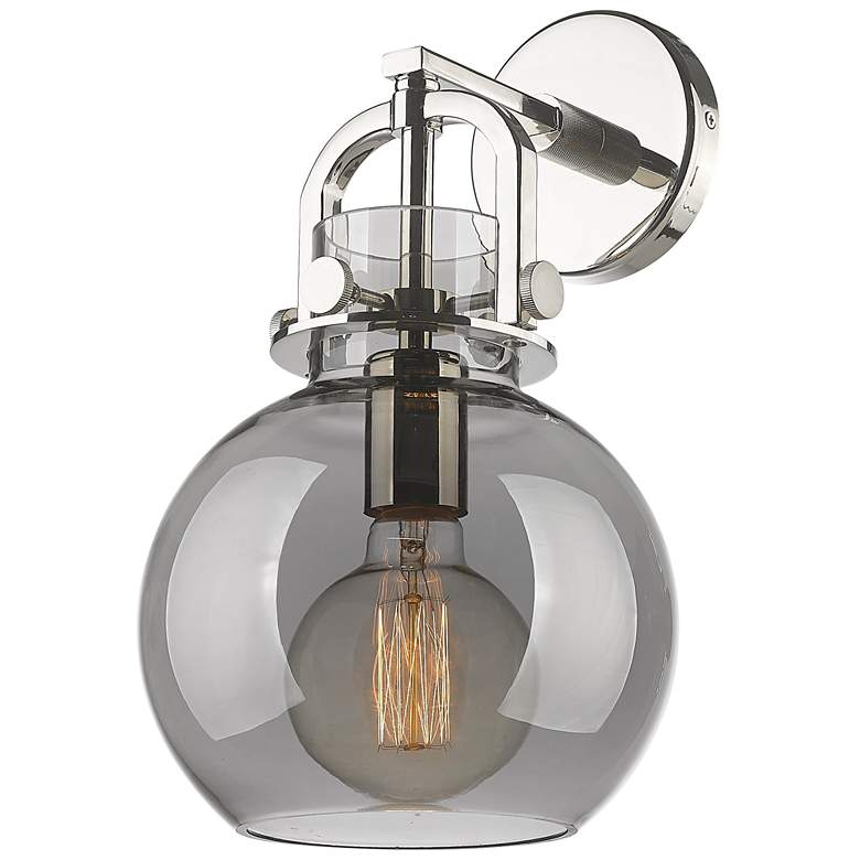 Image 1 Newton Sphere 14 inch High Polished Nickel Sconce With Smoke Shade