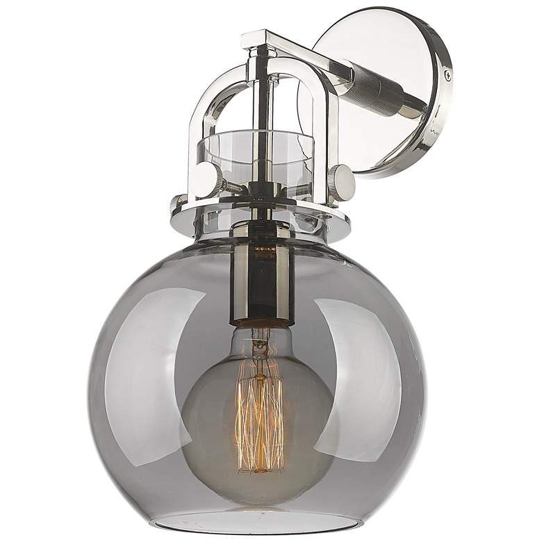 Image 1 Newton Sphere 14" High Polished Nickel Sconce With Smoke Shade