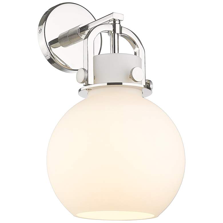 Image 1 Newton Sphere 14" High Polished Nickel Sconce With White Shade