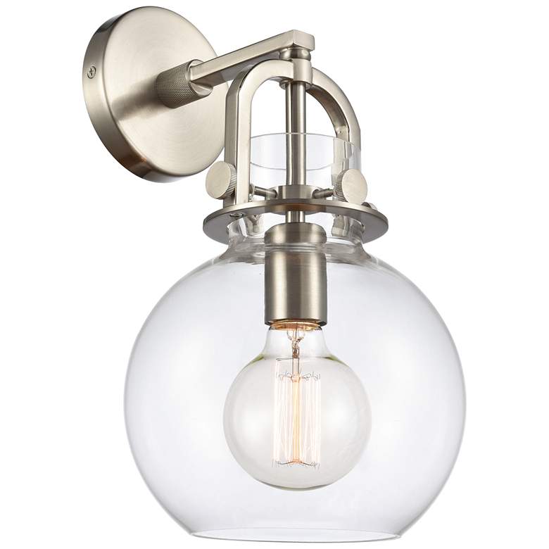 Image 1 Newton Sphere 14" High Satin Nickel Sconce With Clear Shade
