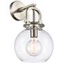 Newton Sphere 14" High Satin Nickel Sconce With Clear Shade