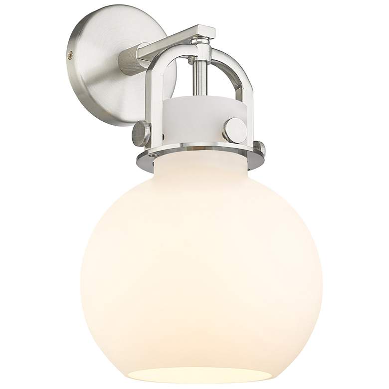 Image 1 Newton Sphere 14" High Satin Nickel Sconce With Matte White Glass Shad