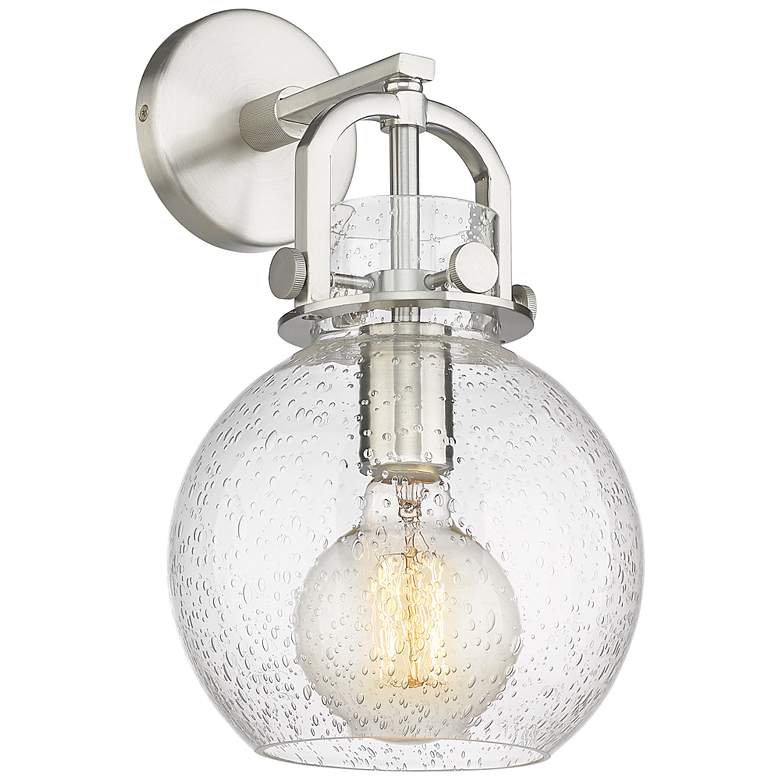 Image 1 Newton Sphere 14 inch High Satin Nickel Sconce With Seedy Shade
