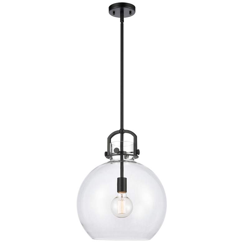 Image 1 Newton Sphere 14" Matte Black LED Stem Hung Pendant With Clear Shade