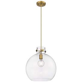 Image1 of Newton Sphere 14" Wide Cord Hung Brushed Brass Pendant With Clear Shad