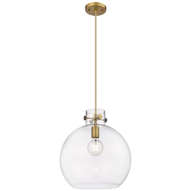 Image 1 Newton Sphere 14" Wide Cord Hung Brushed Brass Pendant With Clear Shad