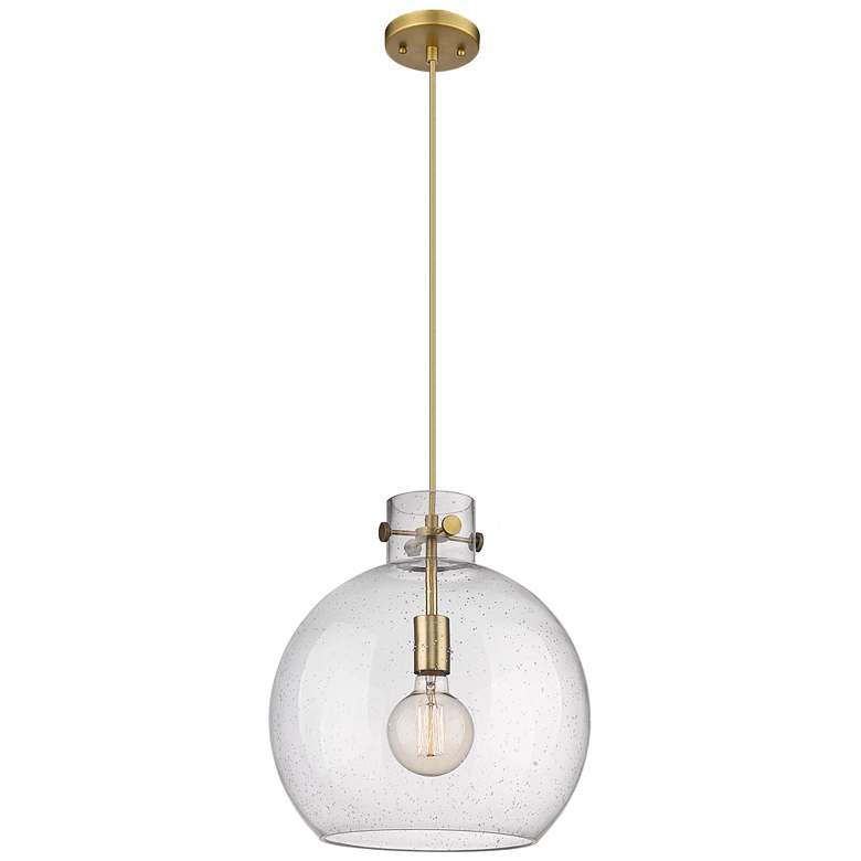 Image 1 Newton Sphere 14" Wide Cord Hung Brushed Brass Pendant With Seedy Shad