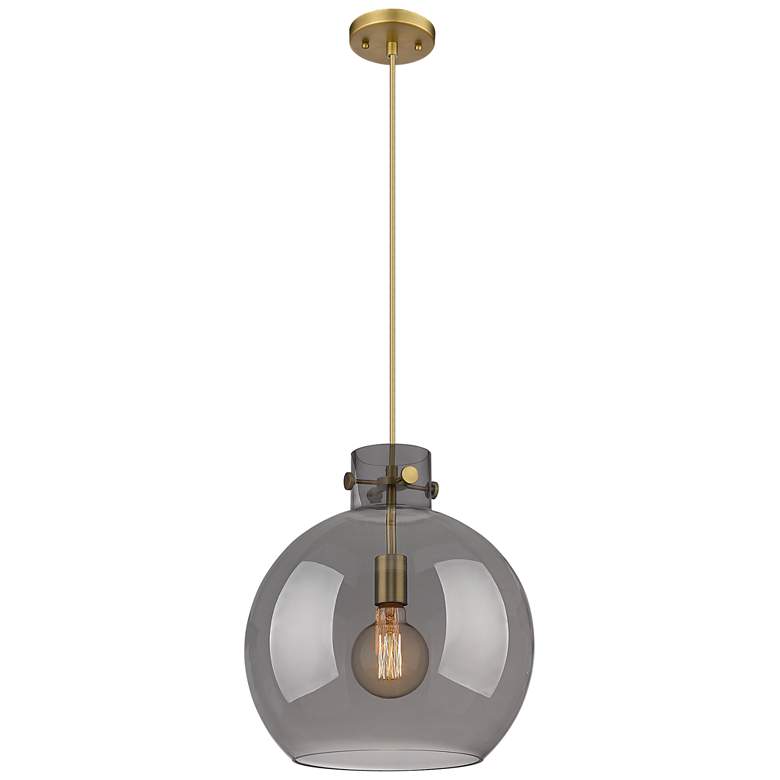 Image 1 Newton Sphere 14" Wide Cord Hung Brushed Brass Pendant With Smoke Shad