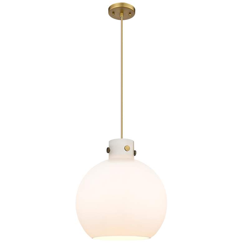 Image 1 Newton Sphere 14" Wide Cord Hung Brushed Brass Pendant With White Shad