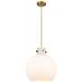 Newton Sphere 14" Wide Cord Hung Brushed Brass Pendant With White Shad