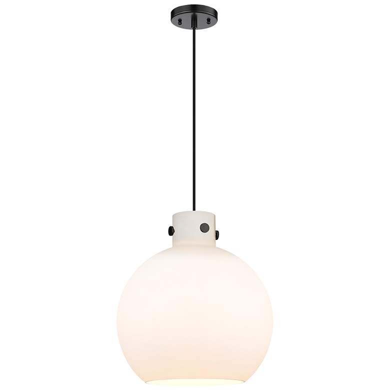 Image 1 Newton Sphere 14" Wide Cord Hung Matte Black Pendant With White Shade