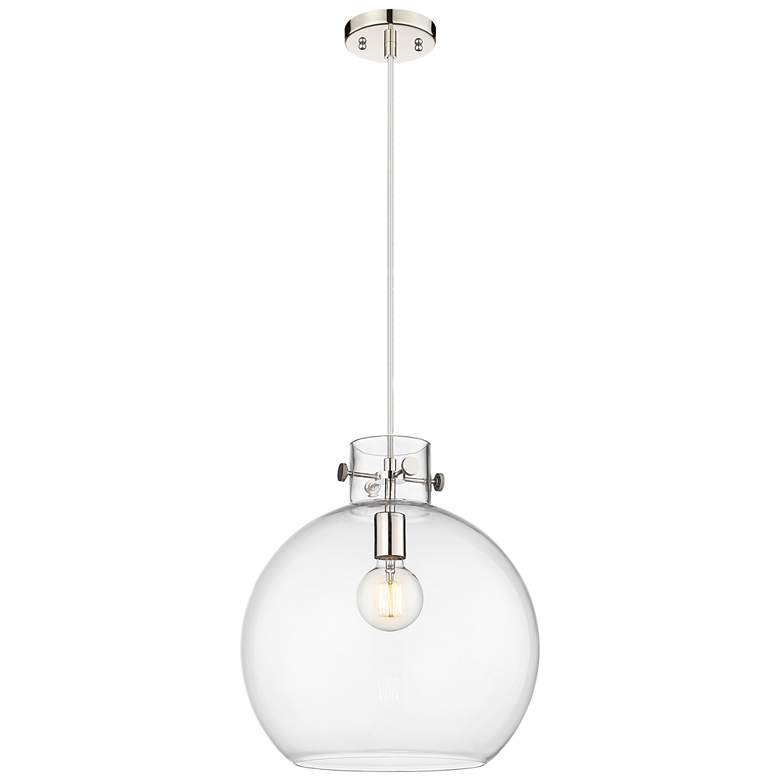 Image 1 Newton Sphere 14" Wide Cord Hung Polished Nickel Pendant With Clear Sh