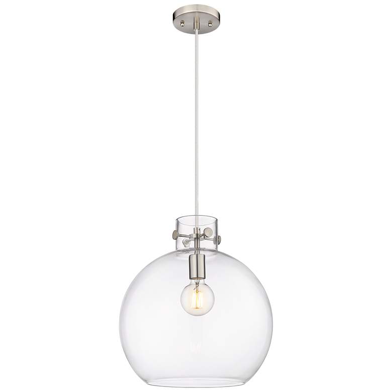 Image 1 Newton Sphere 14" Wide Cord Hung Satin Nickel Pendant With Clear Shade