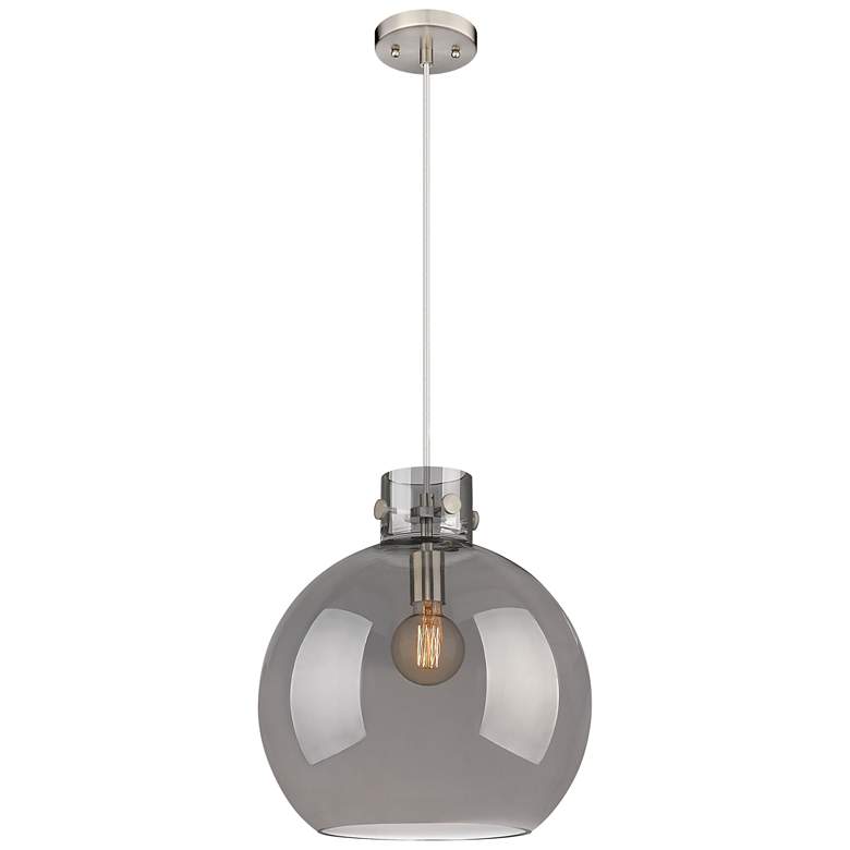 Image 1 Newton Sphere 14" Wide Cord Hung Satin Nickel Pendant With Smoke Shade