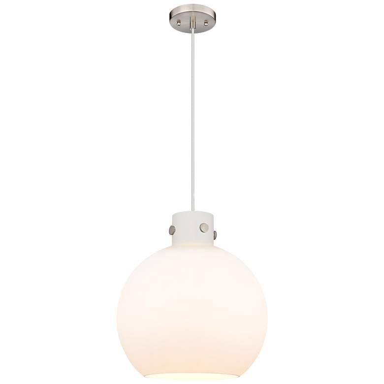 Image 1 Newton Sphere 14" Wide Cord Hung Satin Nickel Pendant With White Shade