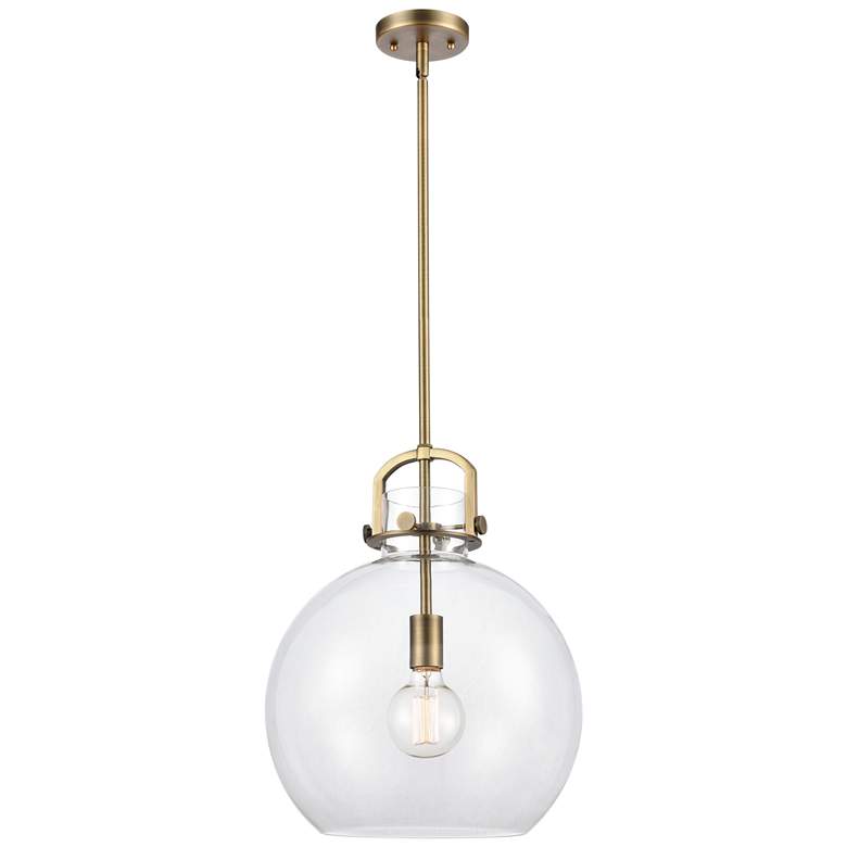 Image 1 Newton Sphere 14 inch Wide Stem Hung Brushed Brass Pendant With Clear Shad