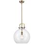 Newton Sphere 14" Wide Stem Hung Brushed Brass Pendant With Clear Shad