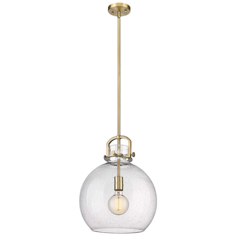 Image 1 Newton Sphere 14" Wide Stem Hung Brushed Brass Pendant With Seedy Shad