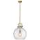 Newton Sphere 14" Wide Stem Hung Brushed Brass Pendant With Seedy Shad